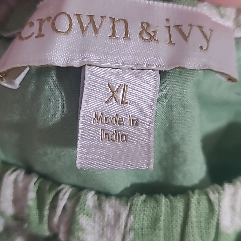 Crown and Ivy Green Floral Linen Lyocell Ruffle Hem Midi Dress XL - Picture 4 of 6